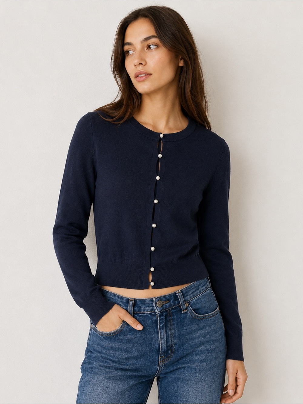 Zara Cardigan Women’s Medium Black Cropped Pearl Button Knit Lightweight Top